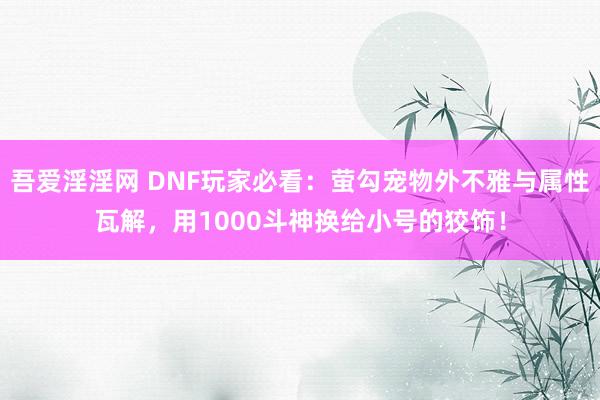 吾爱淫淫网 DNF玩家必看：萤勾宠物外不雅与属性瓦解，用1000斗神换给小号的狡饰！