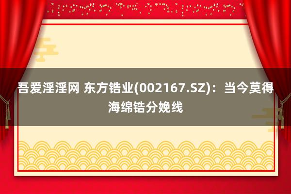 吾爱淫淫网 东方锆业(002167.SZ)：当今莫得海绵锆分娩线