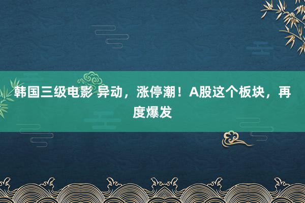 韩国三级电影 异动，涨停潮！A股这个板块，再度爆发